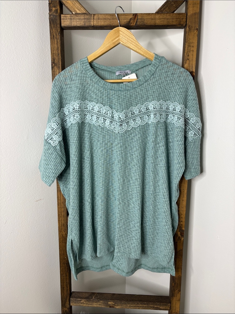 white birch Mint Green Ribbed Knit Short Sleeve Top